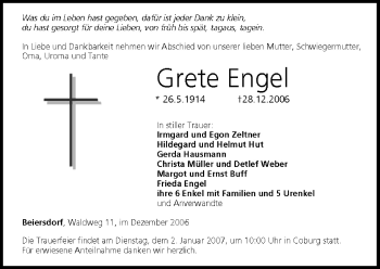 Anzeige von Grete Engel von MGO
