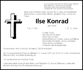 Anzeige von Ilse Konrad von MGO