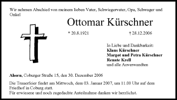 Anzeige von Ottomar Kürschner von MGO