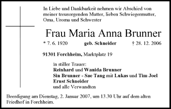 Anzeige von Maria Anna Brunner von MGO