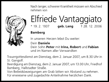 Anzeige von Elfriede Vantaggiato von MGO