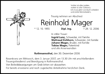 Anzeige von Reinhold Mager von MGO