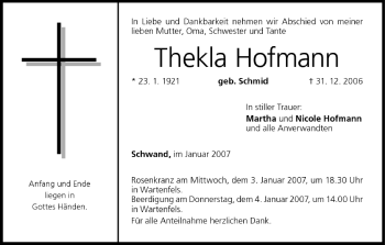 Anzeige von Thekla Hofmann von MGO