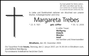 Anzeige von Margareta Trebes von MGO