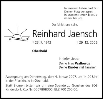Anzeige von Reinhard Jaensch von MGO