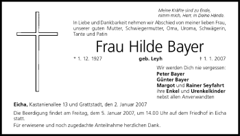 Anzeige von Hilde Bayer von MGO