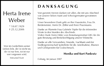 Anzeige von Herta Irene Weber von MGO