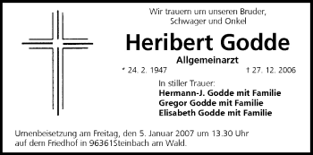 Anzeige von Heribert Godde von MGO
