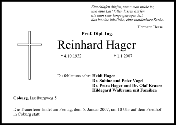 Anzeige von Reinhard Hager von MGO