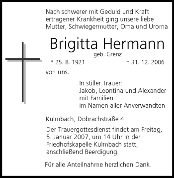 Anzeige von Brigitta Hermann von MGO