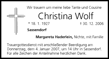 Anzeige von Christina Wolf von MGO