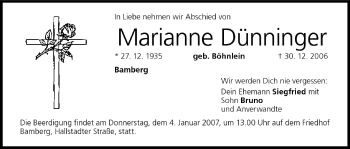 Anzeige von Marianne Dünninger von MGO