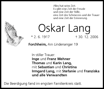 Anzeige von Oskar Lang von MGO