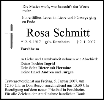 Anzeige von Rosa Schmitt von MGO