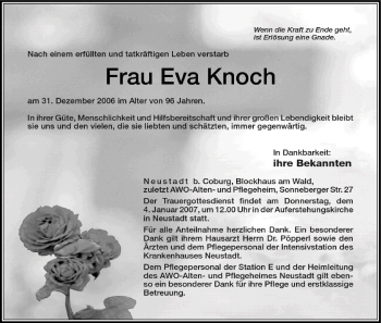 Anzeige von Eva Knoch von MGO
