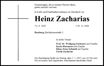Anzeige von Heinz Zacharias von MGO