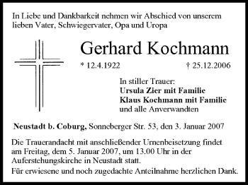 Anzeige von Gerhard Kochmann von MGO