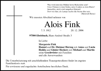 Anzeige von Alois Fink von MGO