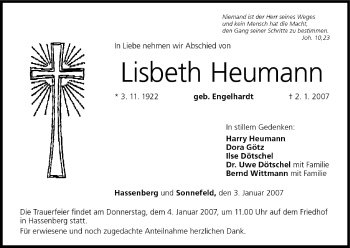 Anzeige von Lisbeth Heumann von MGO