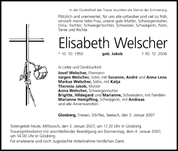 Anzeige von Elisabeth Welscher von MGO
