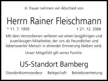 Anzeige von Rainer Fleischmann von MGO