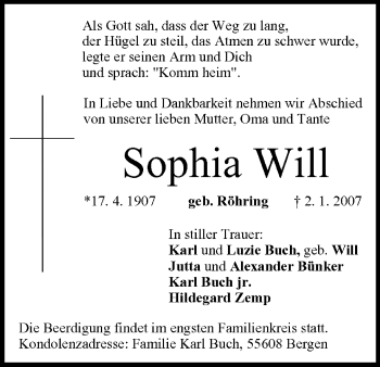 Anzeige von Sophia Will von MGO