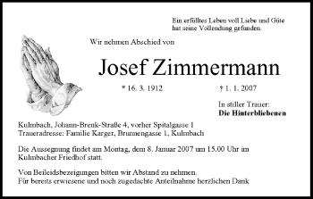 Anzeige von Josef Zimmermann von MGO