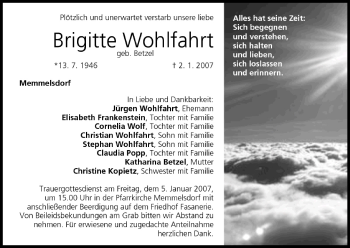 Anzeige von Brigitte Wohlfahrt von MGO