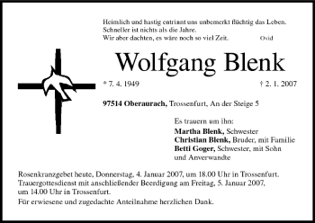 Anzeige von Wolfgang Blenk von MGO