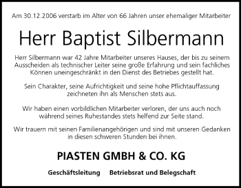 Anzeige von Baptist Silbermann von MGO
