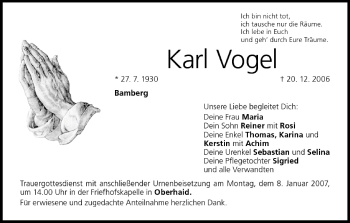 Anzeige von Karl Vogel von MGO