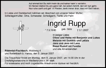 Anzeige von Ingrid Rupp von MGO