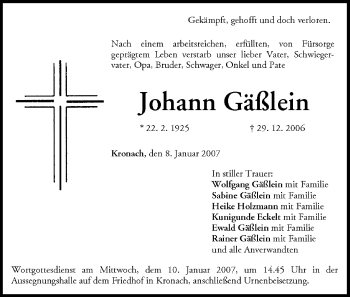 Anzeige von Johann Gäßlein von MGO
