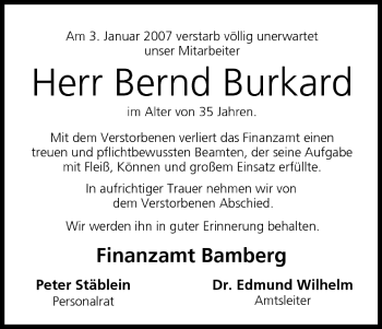 Anzeige von Bernd Burkard von MGO