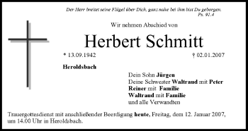 Anzeige von Herbert Schmitt von MGO