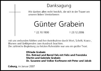 Anzeige von Günter Grabein von MGO