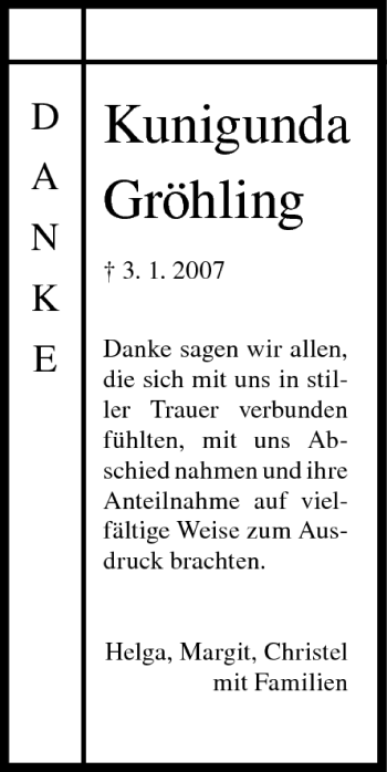 Anzeige von Kunigunda Gröhling von MGO