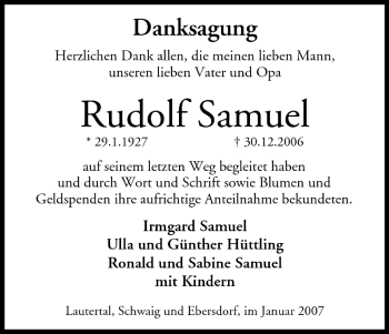 Anzeige von Rudolf Samuel von MGO