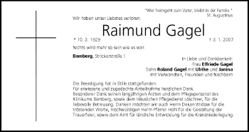 Anzeige von Raimund Gagel von MGO