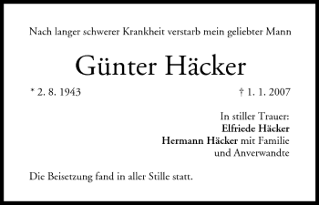 Anzeige von Günter Häcker von MGO