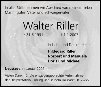 Anzeige von Walter Riller von MGO