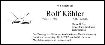 Anzeige von Rolf Köhler von MGO
