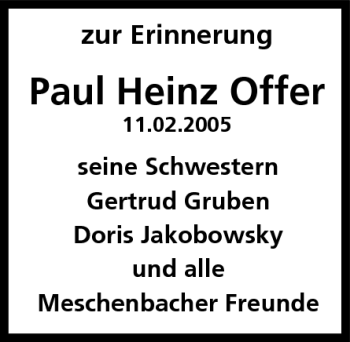 Anzeige von Paul Heinz Offer von MGO