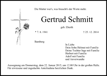 Anzeige von Gertrud Schmitt von MGO