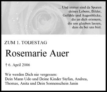 Anzeige von Rosemarie Auer von MGO