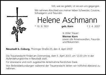 Anzeige von Helene Aschmann von MGO