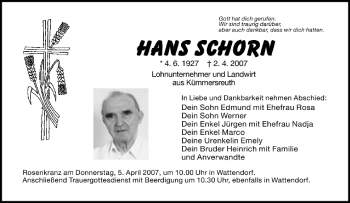 Anzeige von Hans Schorn von MGO