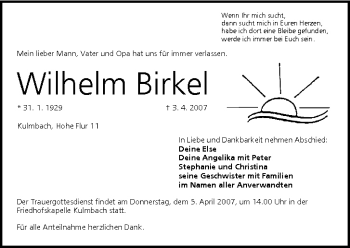 Anzeige von Wilhelm Birkel von MGO