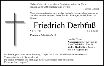 Anzeige von Friedrich Derbfuß von MGO