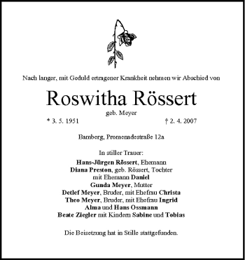 Anzeige von Roswitha Rössert von MGO